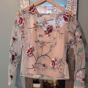 Endless Rose Floral Embroidered Mesh Long Sleeve Top
